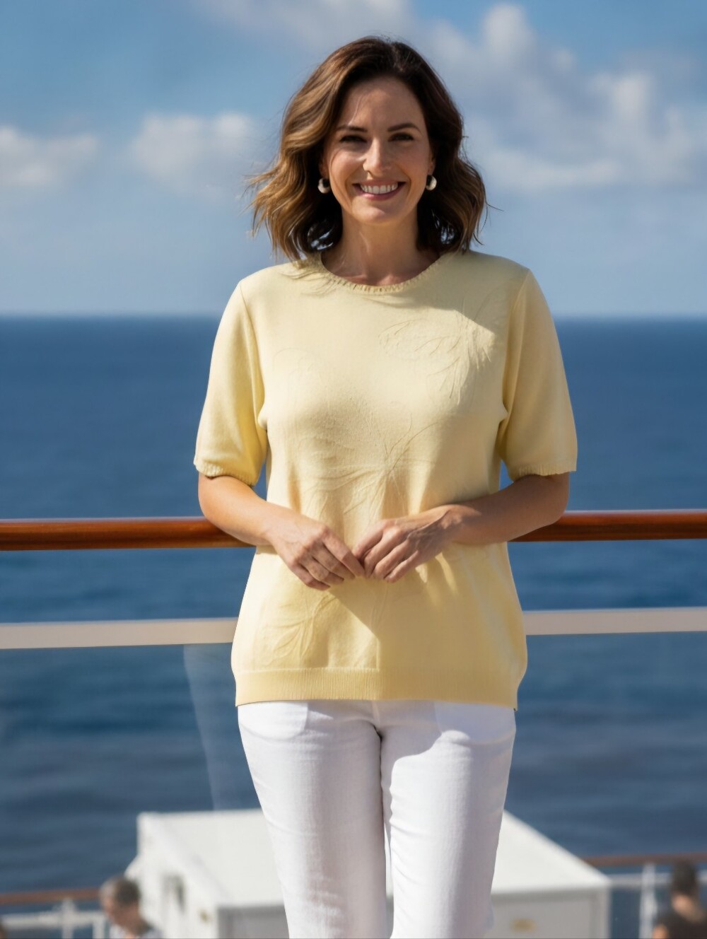 Alfred Dunner Pale Yellow Butterfly Knit Top